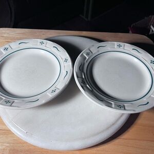 Two LONGABERGER Pottery lunch Plates WOVEN TRADITIONS 7.25" GREEN Heritage